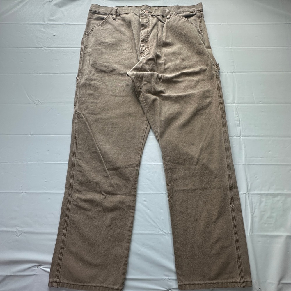 Rustler Loose Fit Canvas Carpenter Pants Brown 38x32 Utility Workwear